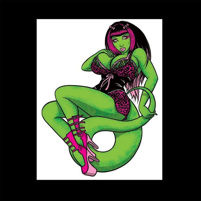 Volcom x Todd Bratrud Pinup Series Lizard Burlesque Girl Cut off